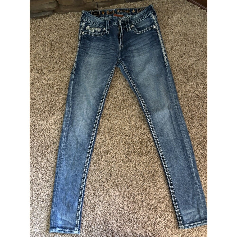 Rock Revival Women's Jeans Size 29 Skinny Kira EUC Bling